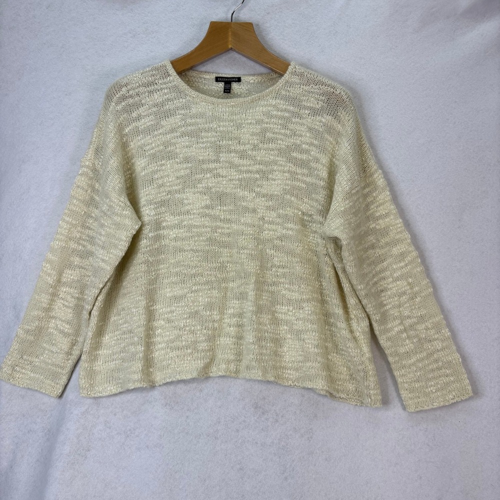 Eileen‎ Fisher Women's XL Cream Textured Knit Mohair Blend Pullover Sweater
